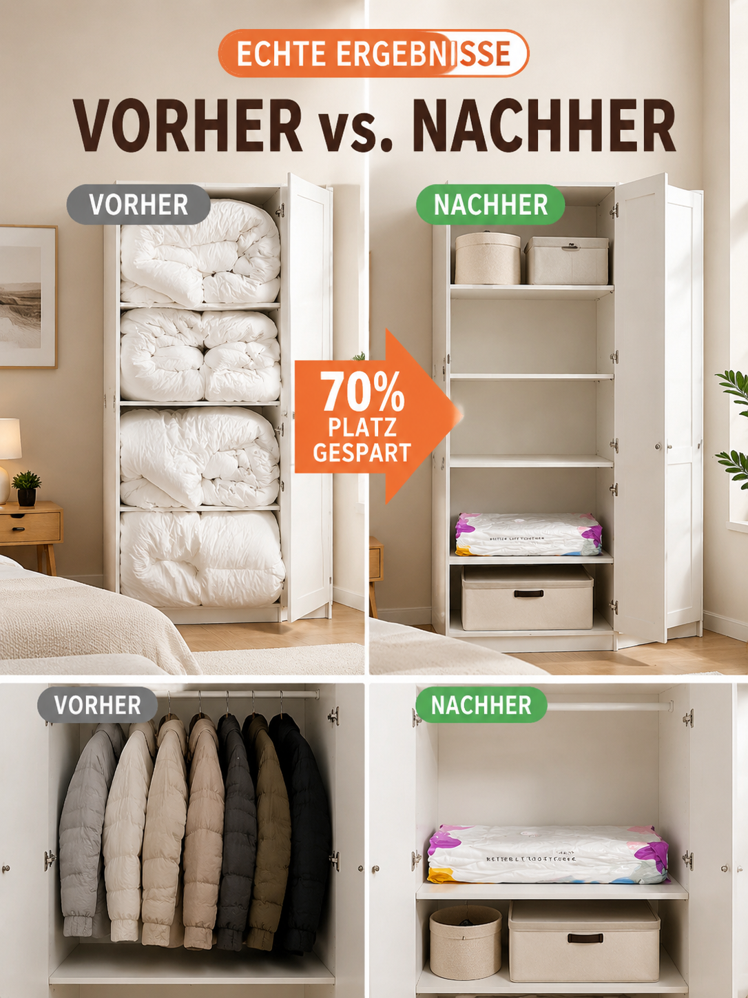 TÜV-Certified 3D Vacuum Storage Bags – Save Up to 70% Space with Extra-Thick Tear-Resistant Protection