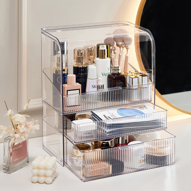 Luxury Ripple-Texture Transparent PET Makeup Organizer with 4-Compartment Desktop Storage
