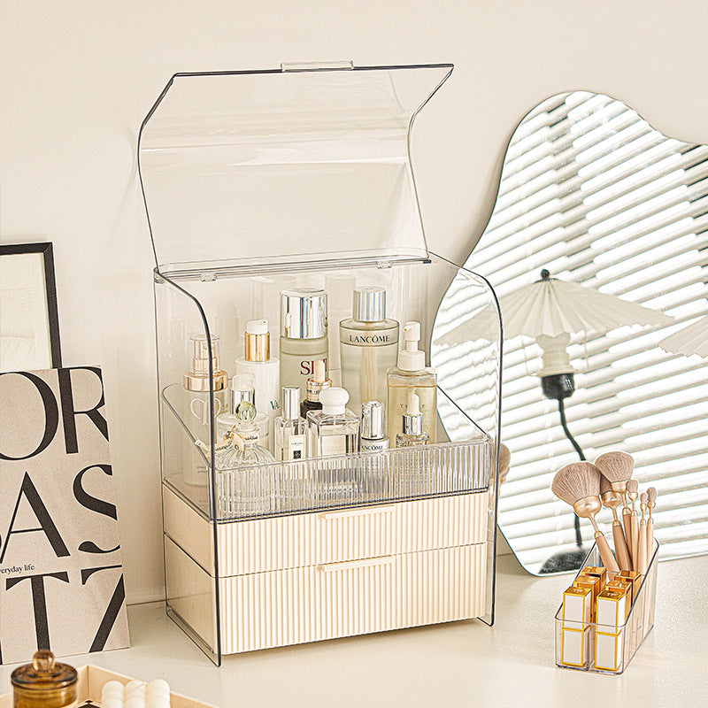 Luxury Ripple-Texture Transparent PET Makeup Organizer with 4-Compartment Desktop Storage