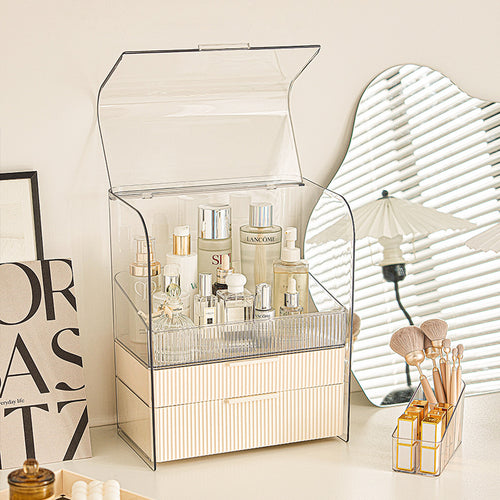 Luxury Ripple-Texture Transparent PET Makeup Organizer with 4-Compartment Desktop Storage