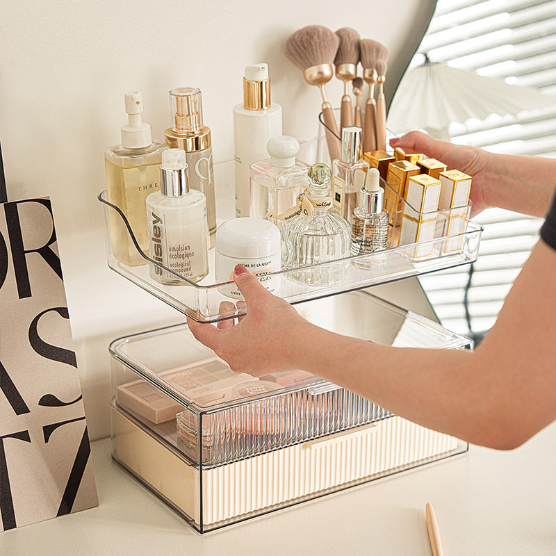 Luxury Ripple-Texture Transparent PET Makeup Organizer with 4-Compartment Desktop Storage